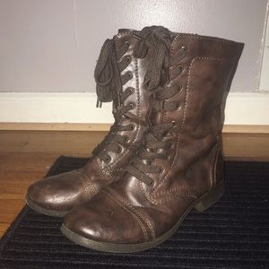 Distressed-Looking Brown Combat Boots